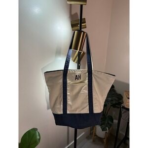 LLBEAN classic Canvas Boat Tote Bag Monogram AH Zip Top Shoulder Bag